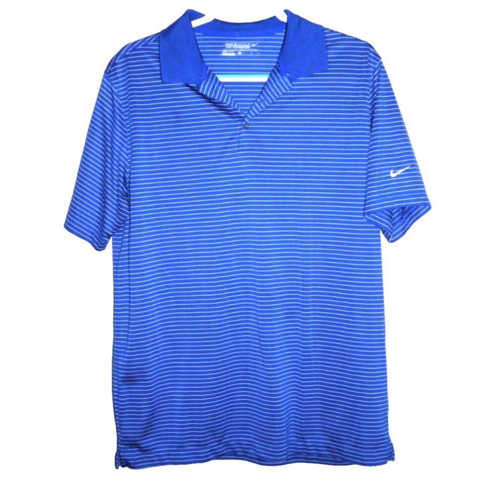 NIKE Golf blue & white lightweight polyester polo shirt Dri Fit Men's size L